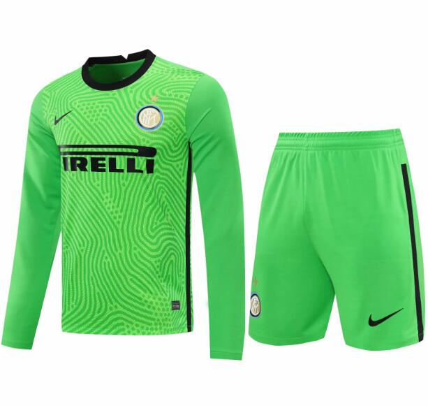 Inter Milan Long Sleeve Green Goalkeeper Soccer Jersey Kits (Shirt+Shorts) 2020/21